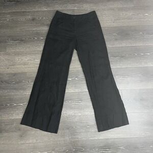 Vtg Intuitions‎ Linen Black Palazzo Wide Leg Pants Womens Sz 2 Boho Minimalist